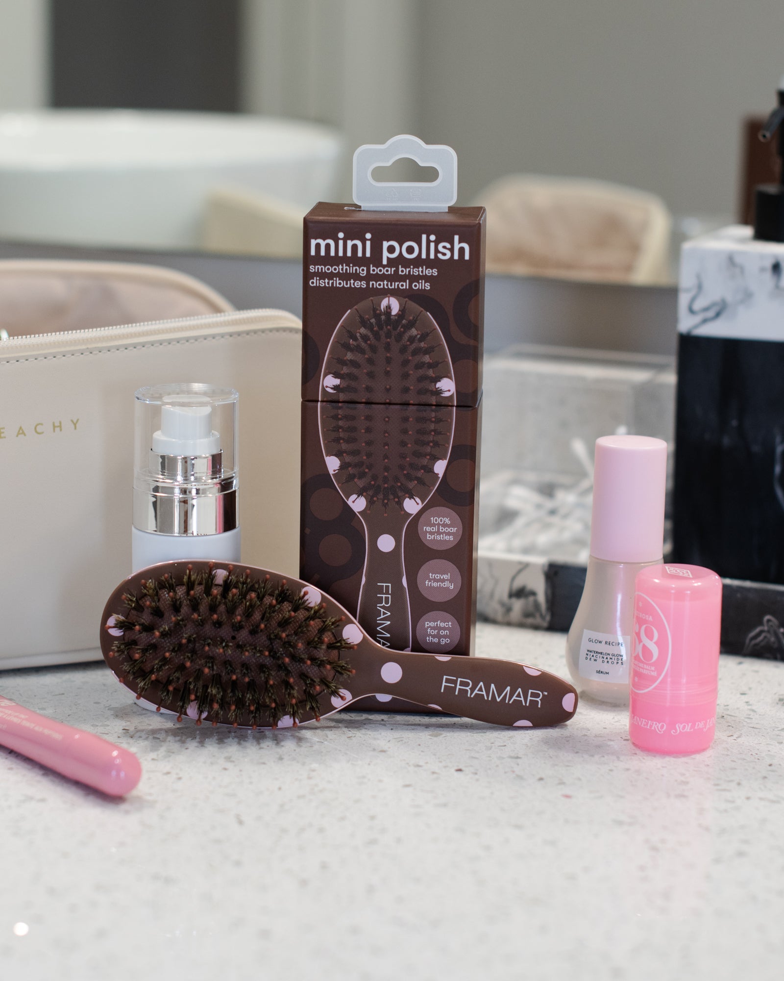 framar-mini-polish-brush-pink-dots-on-chocolate image 3