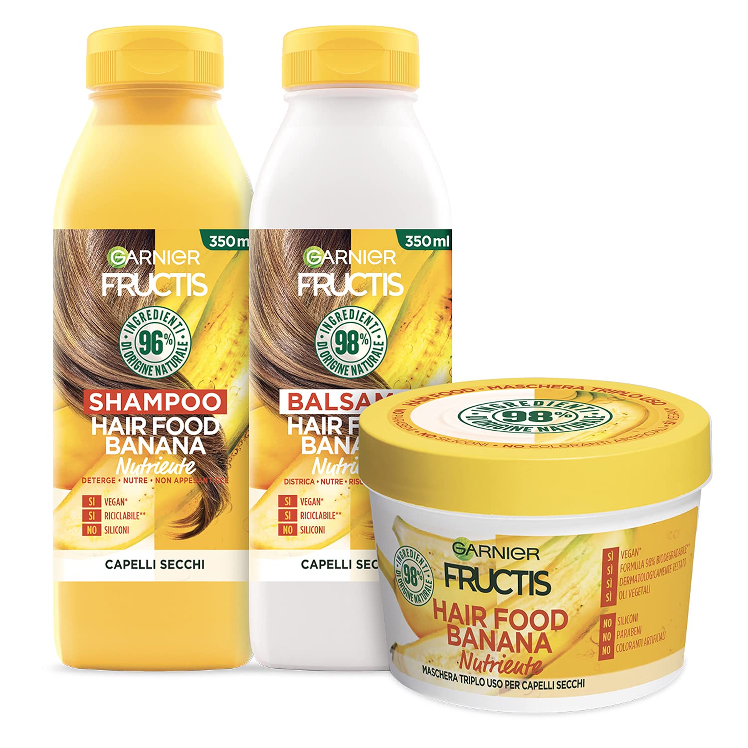 garnier-fructis-hair-food-banana-nutriente-kit-shampoo-balsamo-maschera-3-in-1 image 1